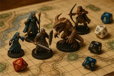 Miniatures on a battle map.