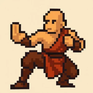 Monk class character in a red martial robe striking a combat stance in DnD 2024.