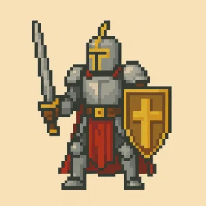 Paladin class character in shining plate armor wielding a sword and golden shield marked with a cross in DnD 2024.