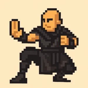 Monk warrior of shadow in dark robes strikes a low poised stance wrapped in silent, shadowy focus in DnD 2024