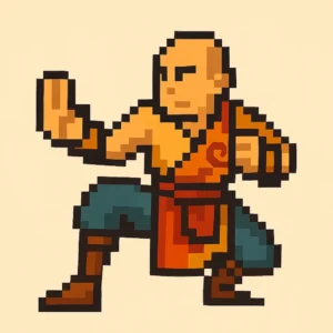 Monk warrior of the elements in bright orange and teal robes strikes a balanced stance infused with elemental energy in DnD 2024