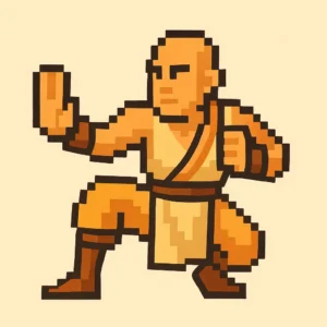 Monk warrior of the open hand in golden robes strikes a focused defensive stance with disciplined precision in DnD 2024
