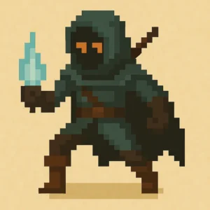 The Soulknife, a Rouge subclass in dnd 2024. Is standing in a teal hood summons a glowing psychic blade.