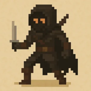 Rogue class character in dark hooded armor holding dagger in DnD 2024