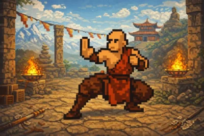 DnD Monk practicing martial arts at temple